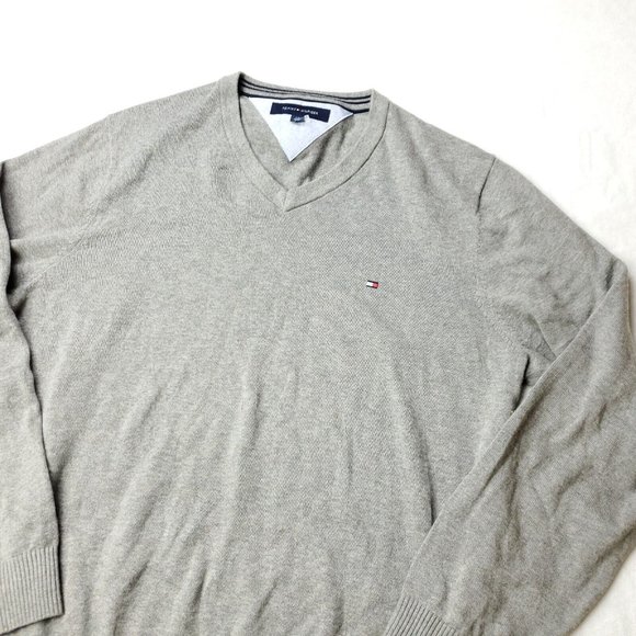 Tommy Hilfiger V Neck Sweater Mens Size L Large‎ Gray - Picture 1 of 9